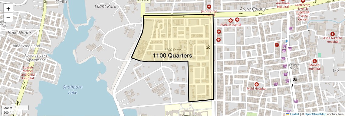 Location Map of 1100 Quarters, Bhopal