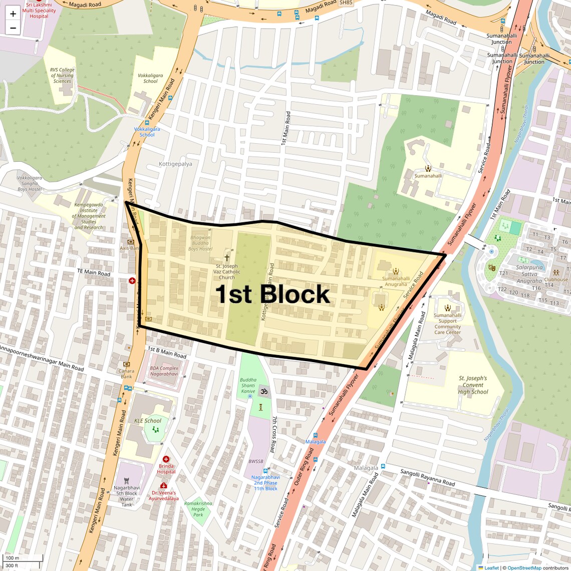 Location Map of 1st Block, Bangalore