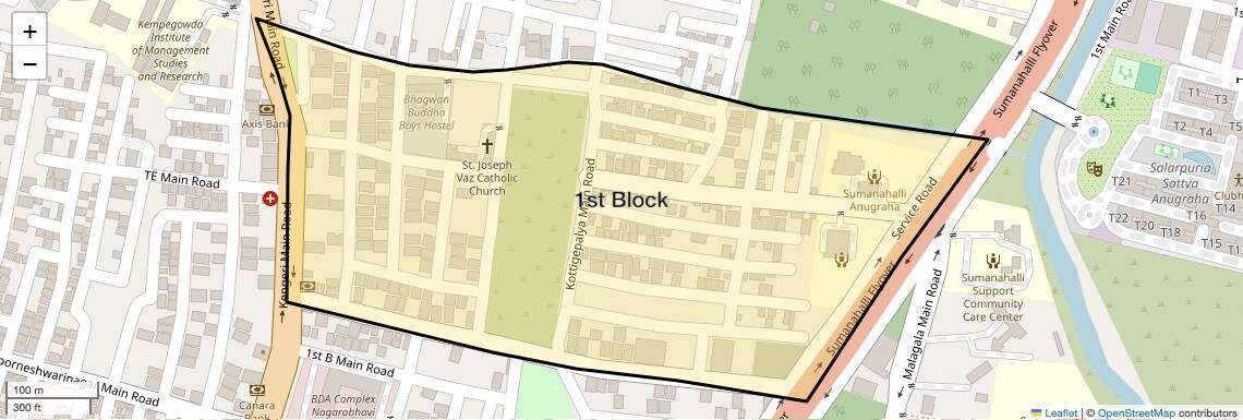 Location Map of 1st Block, Bangalore