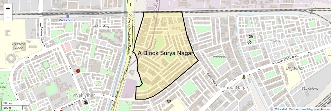 Location Map of A Block Surya Nagar, Ghaziabad