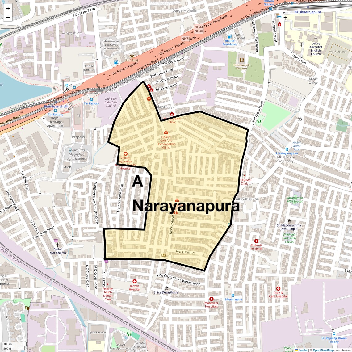 Location Map of A Narayanapura, Bangalore