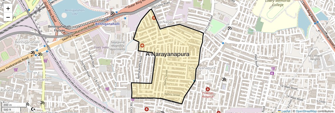 Location Map of A Narayanapura, Bangalore