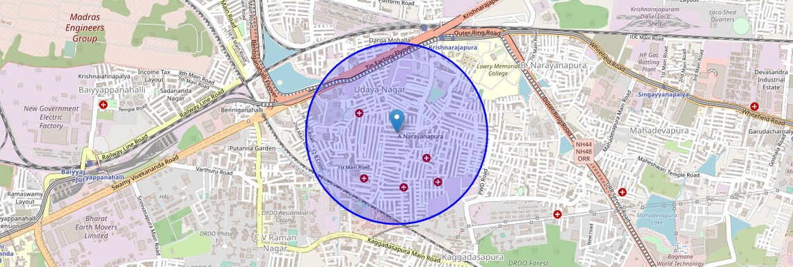 Location Map of A Narayanapura, Bangalore