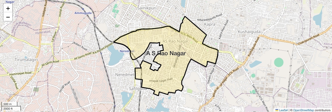 Location Map of A S Rao Nagar, Hyderabad