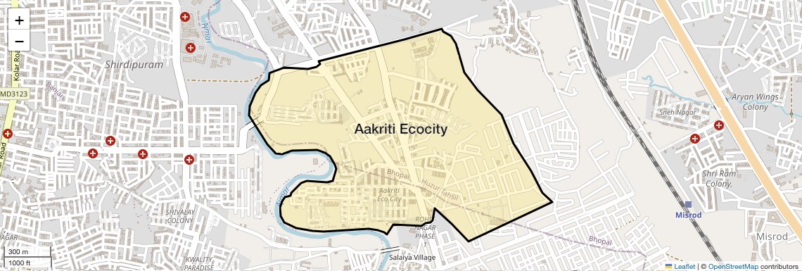 Location Map of Aakriti Ecocity, Bhopal