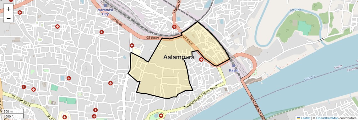 Location Map of Aalampura, Varanasi