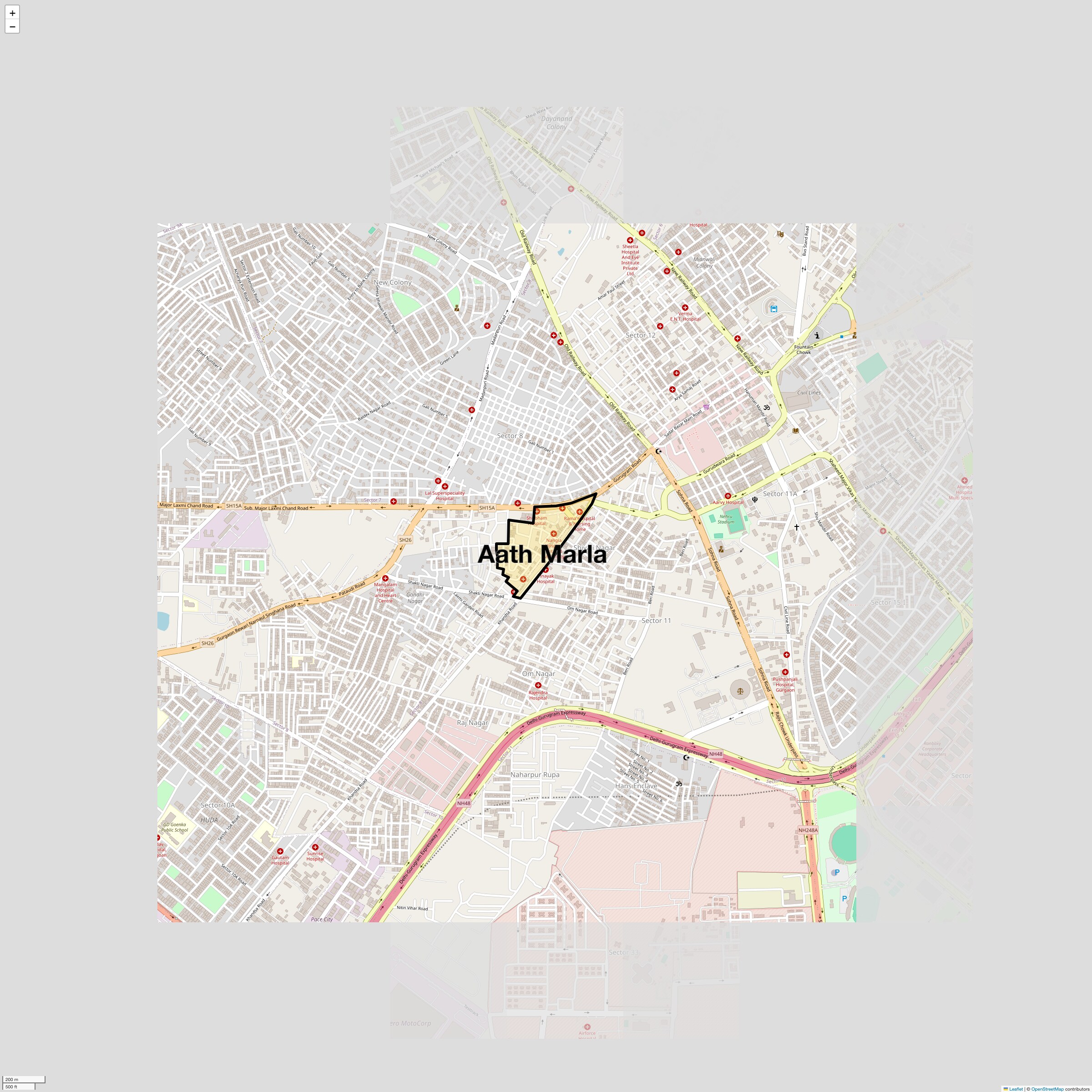 Location Map of Aath Marla, Gurgaon