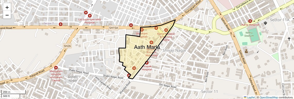 Location Map of Aath Marla, Gurgaon
