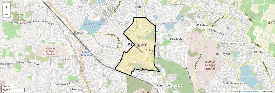Location Map of Abbigere, Bangalore
