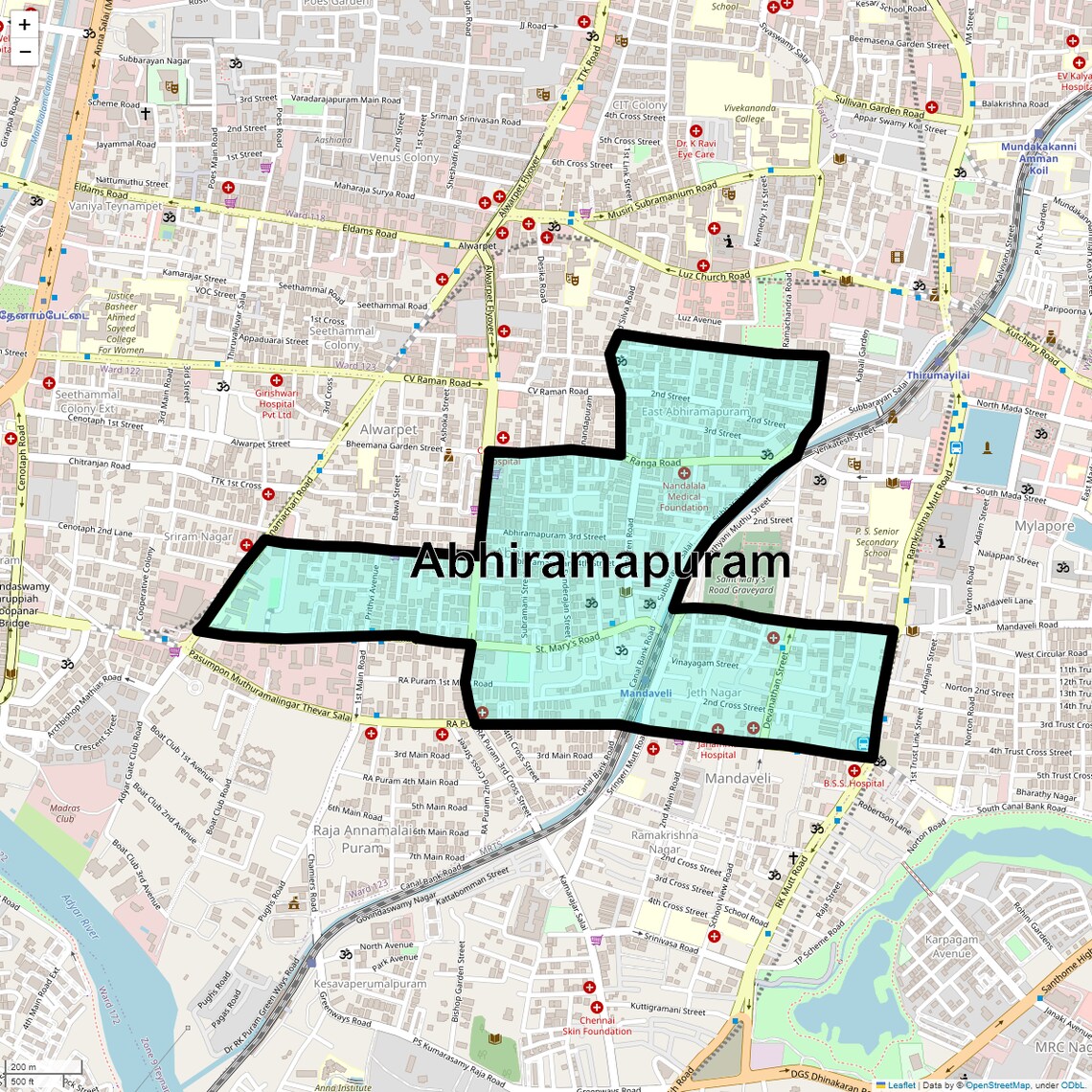 Location Map of Abhiramapuram, Chennai