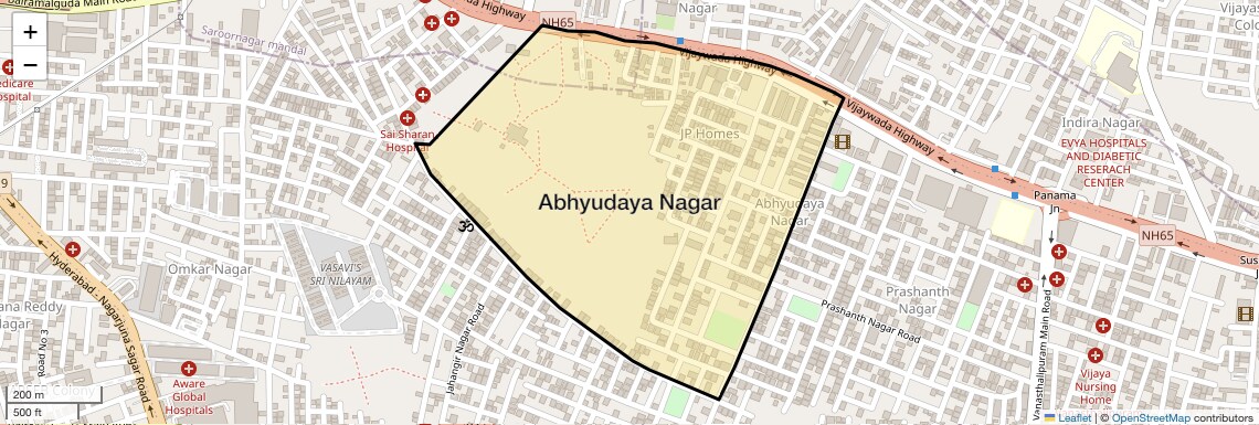 Location Map of Abhyudaya Nagar, Hyderabad