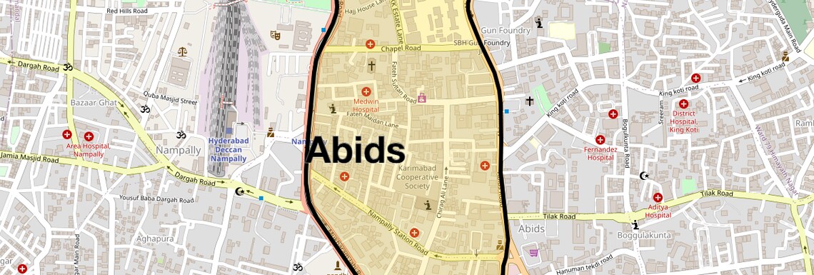 Location Map of Abids, Hyderabad