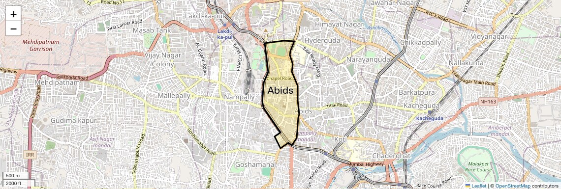 Location Map of Abids, Hyderabad