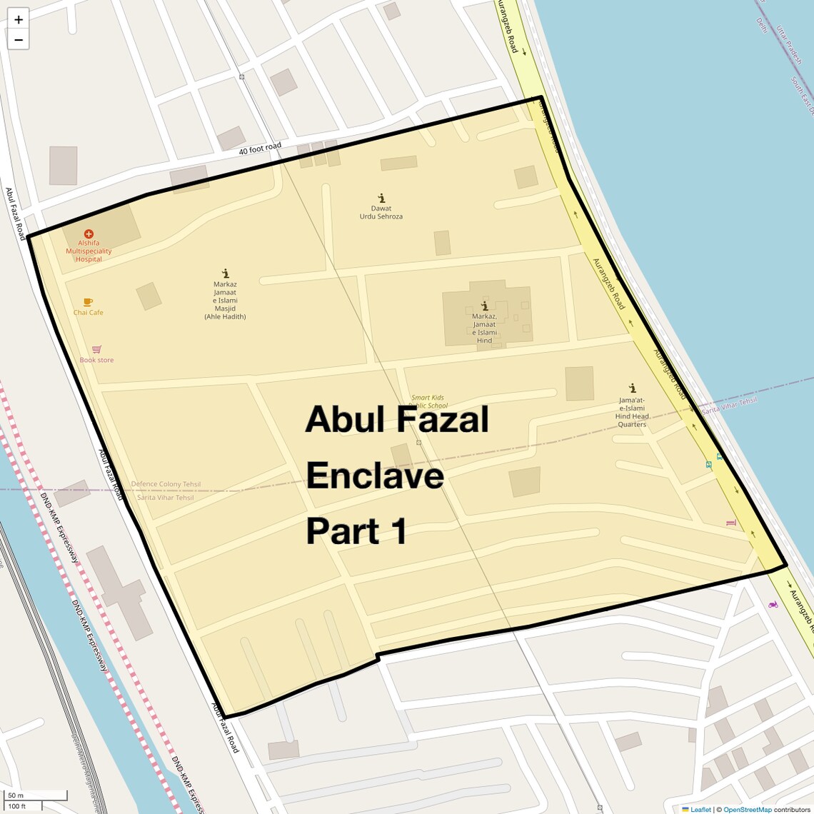 Location Map of Abul Fazal Enclave Part 1, Delhi