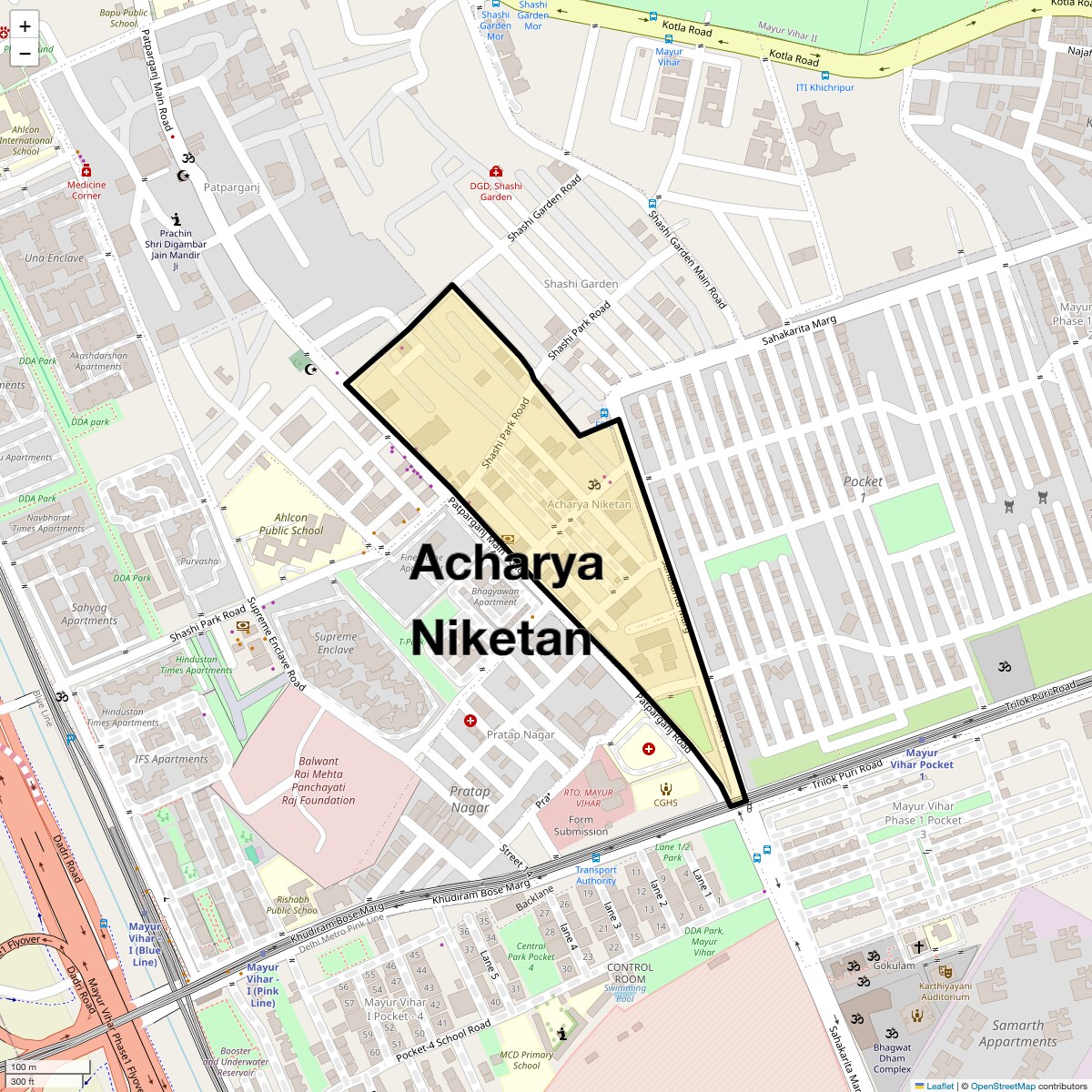Location Map of Acharya Niketan, Delhi