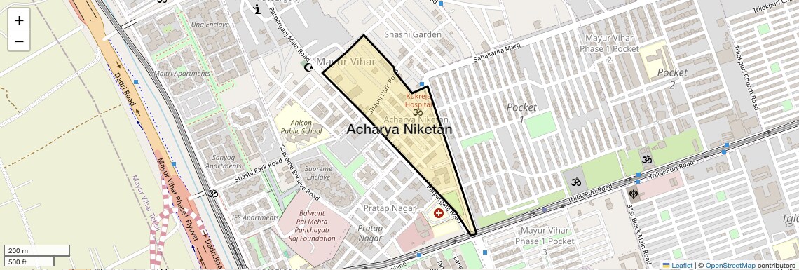 Location Map of Acharya Niketan, Delhi