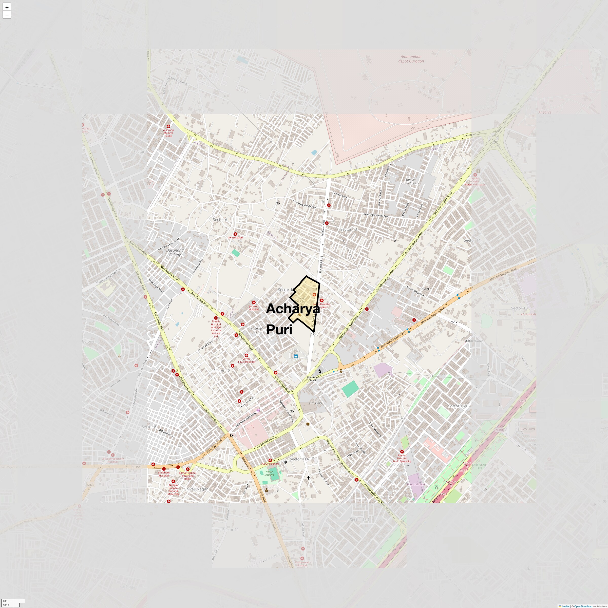 Location Map of Acharya Puri, Gurgaon