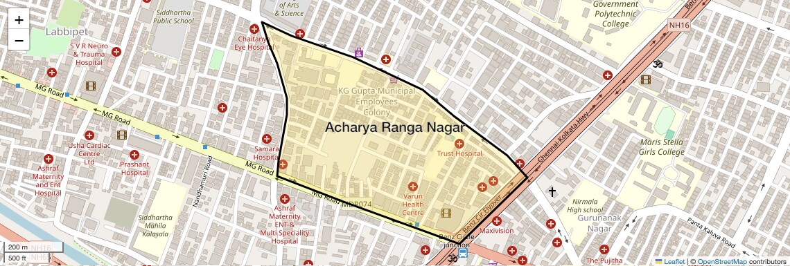 Location Map of Acharya Ranga Nagar, Vijayawada