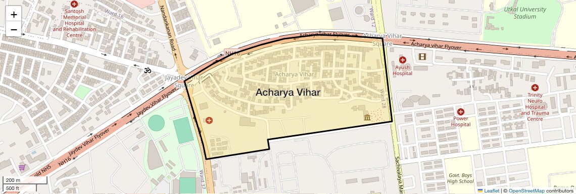 Location Map of Acharya Vihar, Bhubaneswar