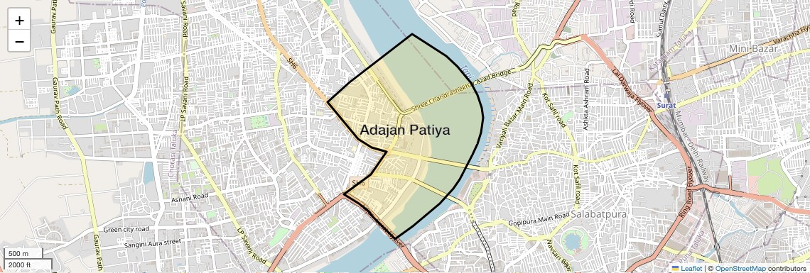 Location Map of Adajan Patiya, Surat