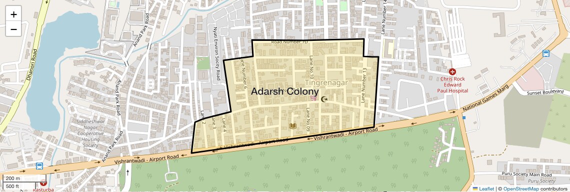 Location Map of Adarsh Colony, Pune