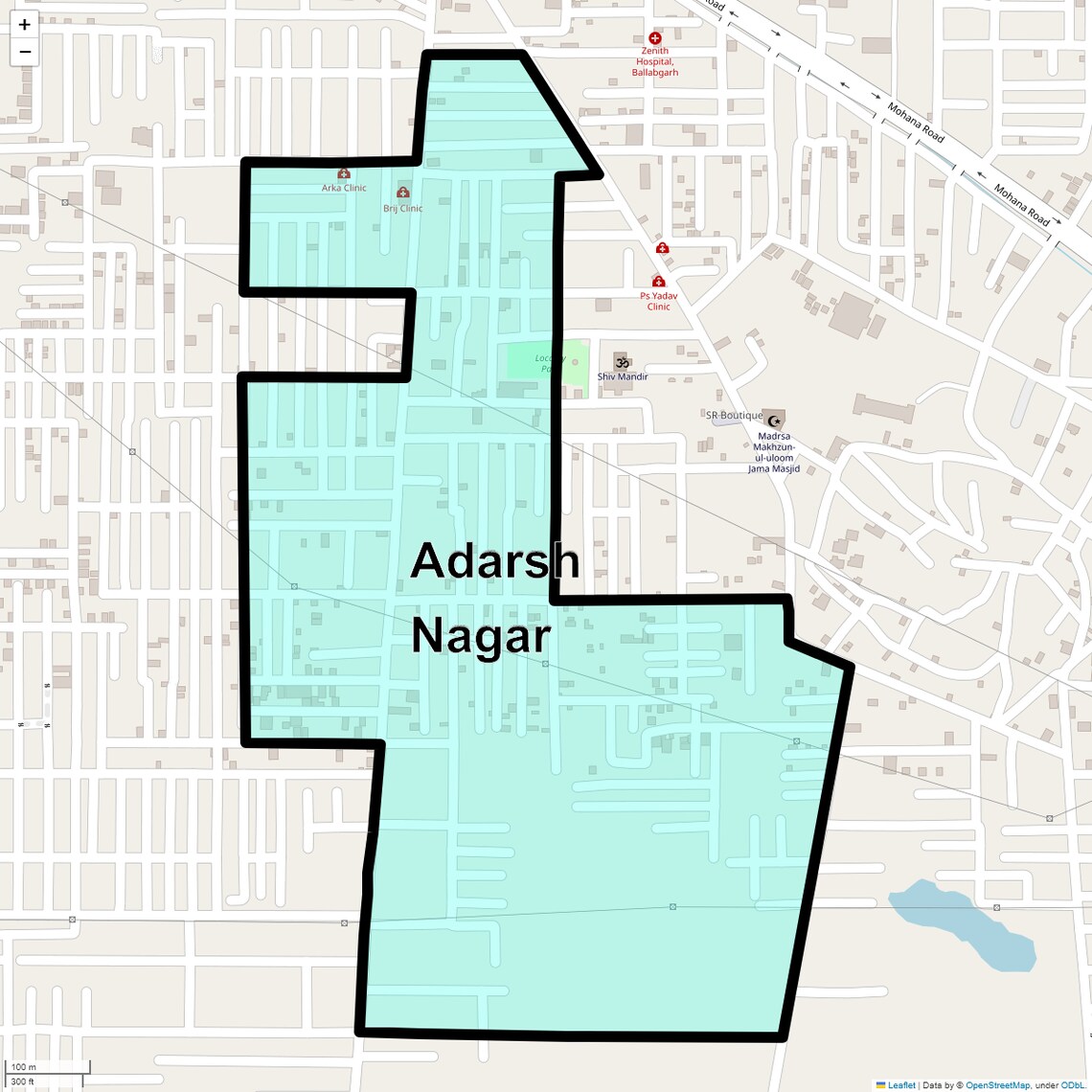 Location Map of Adarsh Nagar, Faridabad
