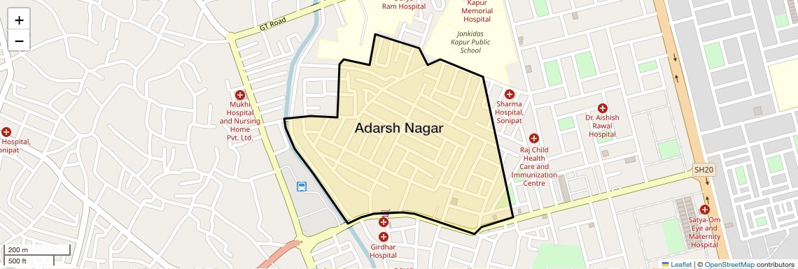 Location Map of Adarsh Nagar, Sonipat