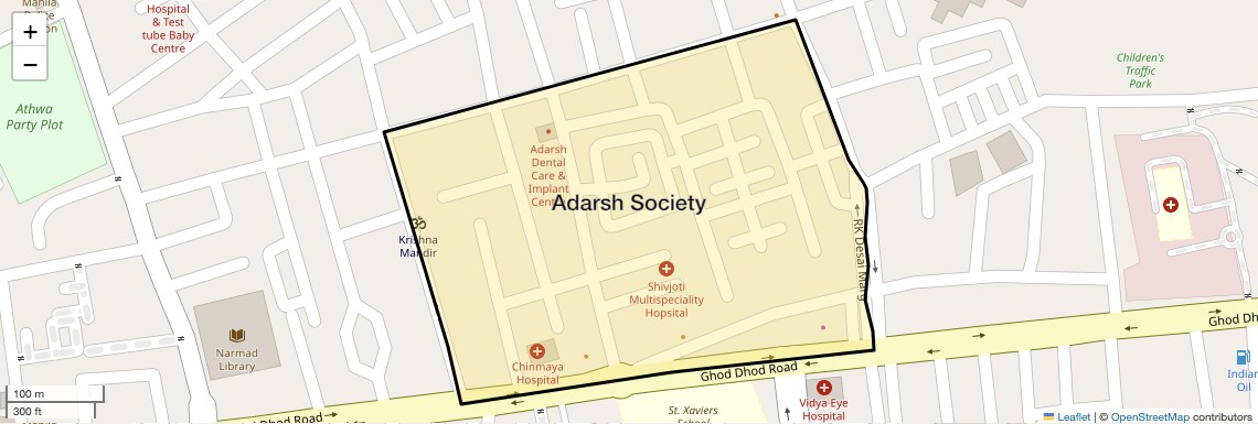 Location Map of Adarsh Society, Surat