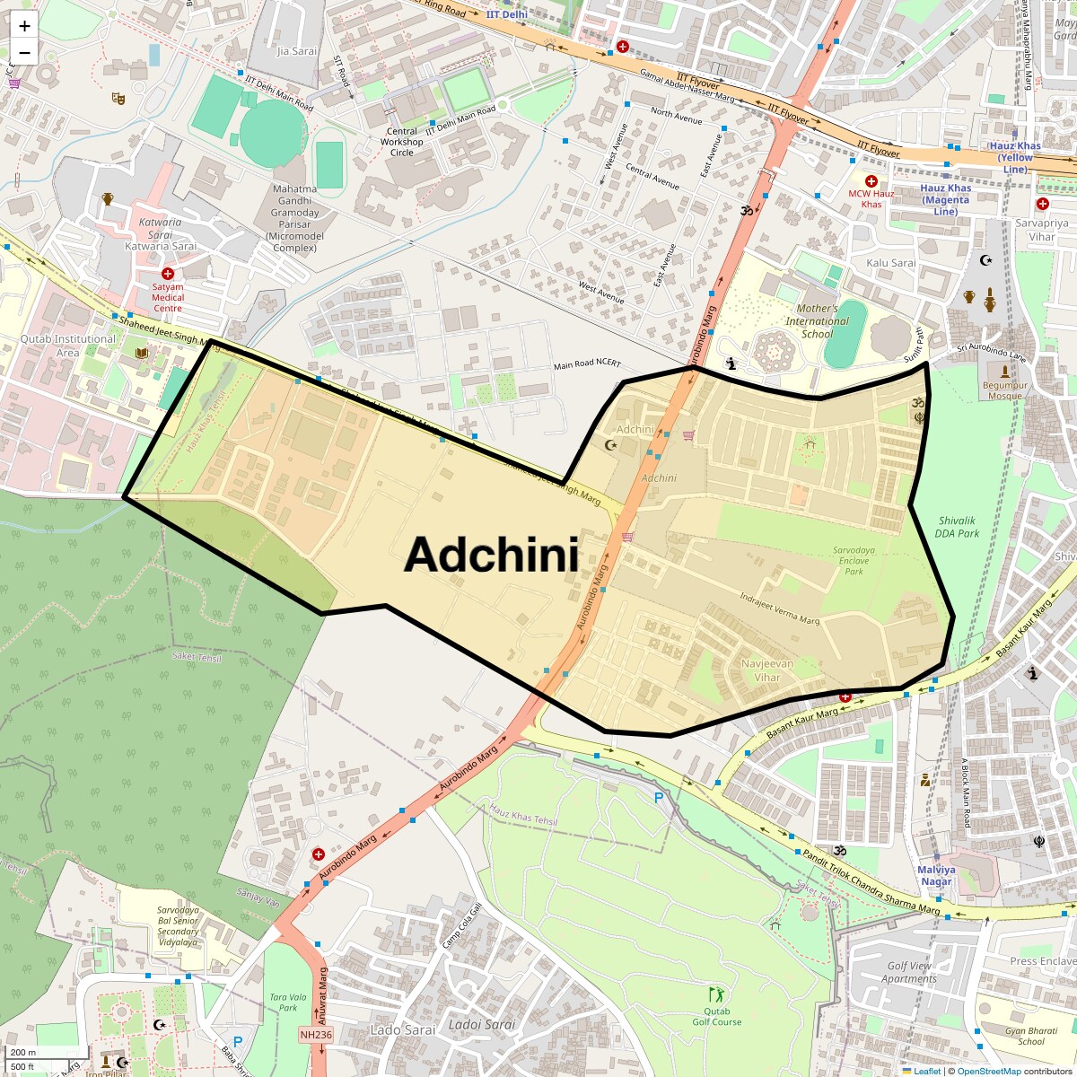 Location Map of Adchini, Delhi