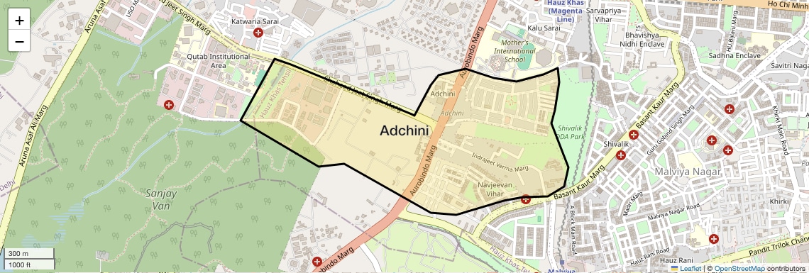 Location Map of Adchini, Delhi