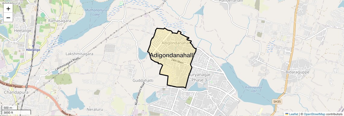 Location Map of Adigondanahalli, Bangalore