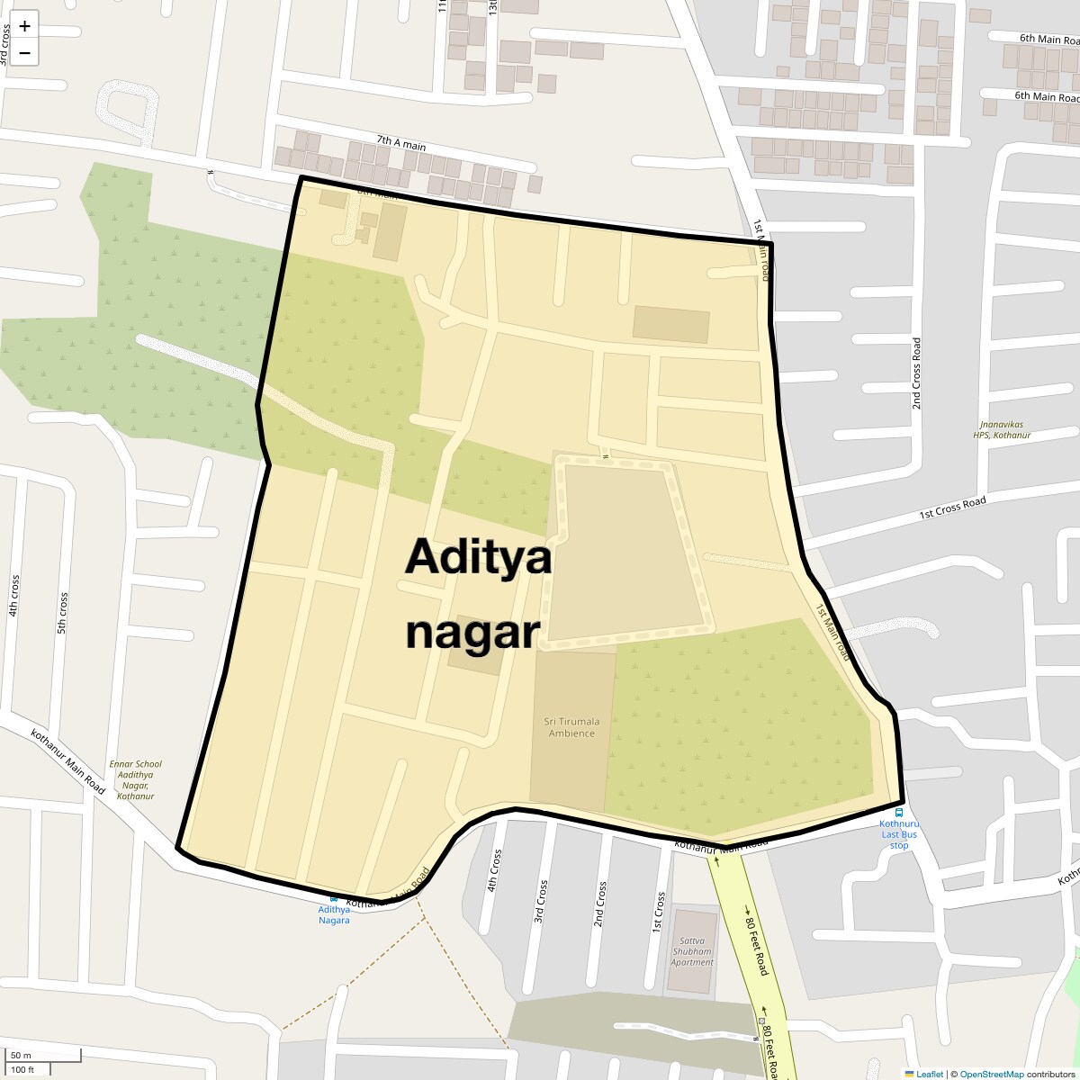Location Map of Aditya Nagar, Bangalore