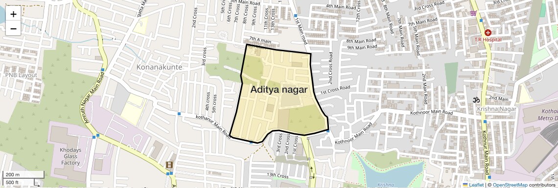 Location Map of Aditya Nagar, Bangalore
