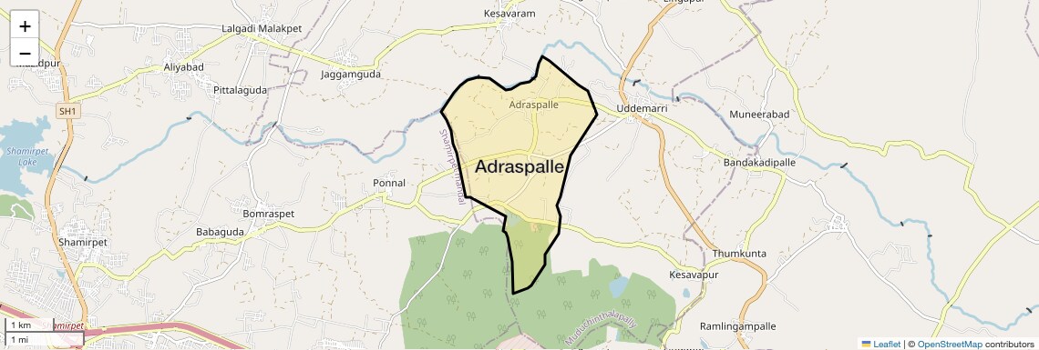 Location Map of Adraspalle, Hyderabad