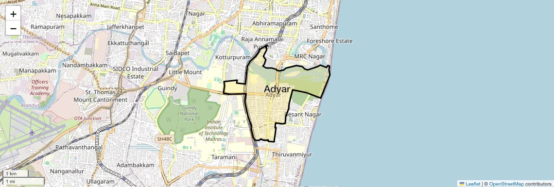 Location Map of Adyar, Chennai
