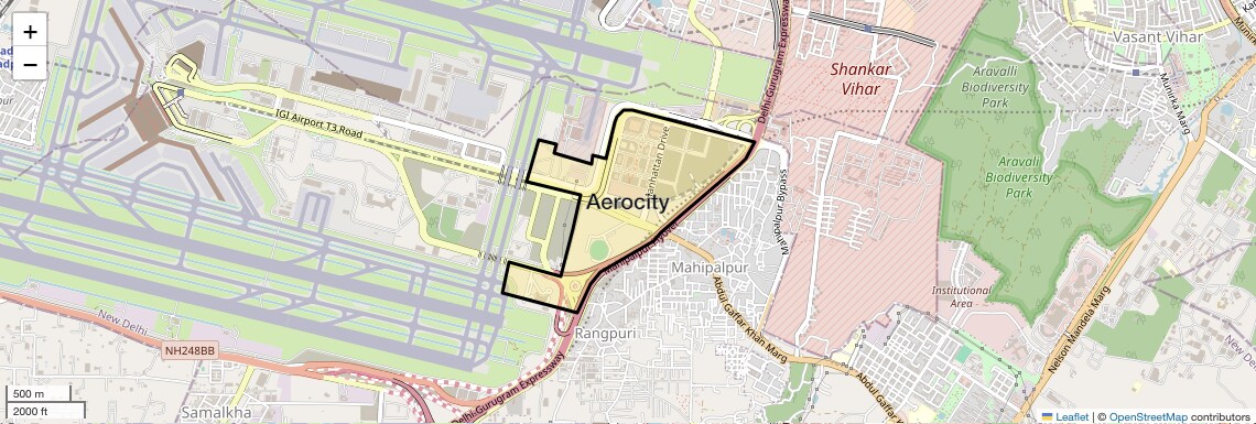 Location Map of Aerocity, Delhi