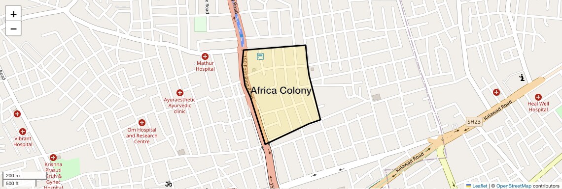 Location Map of Africa Colony, Rajkot