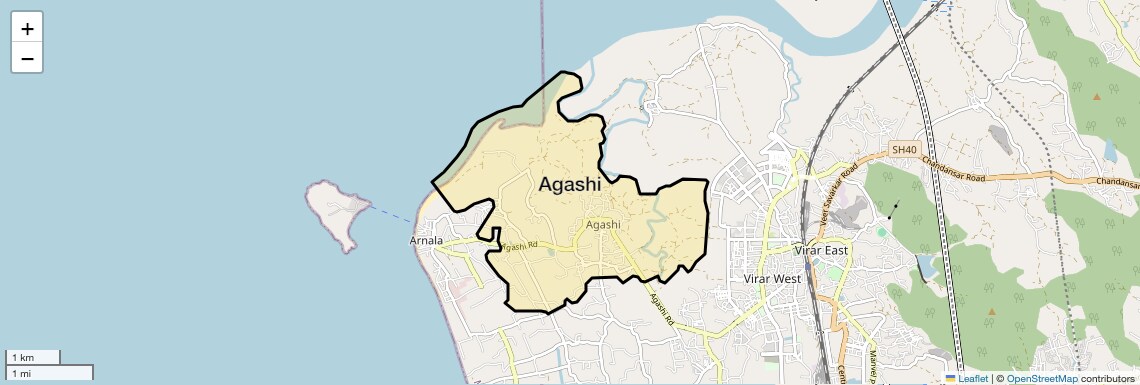 Location Map of Agashi, Palghar