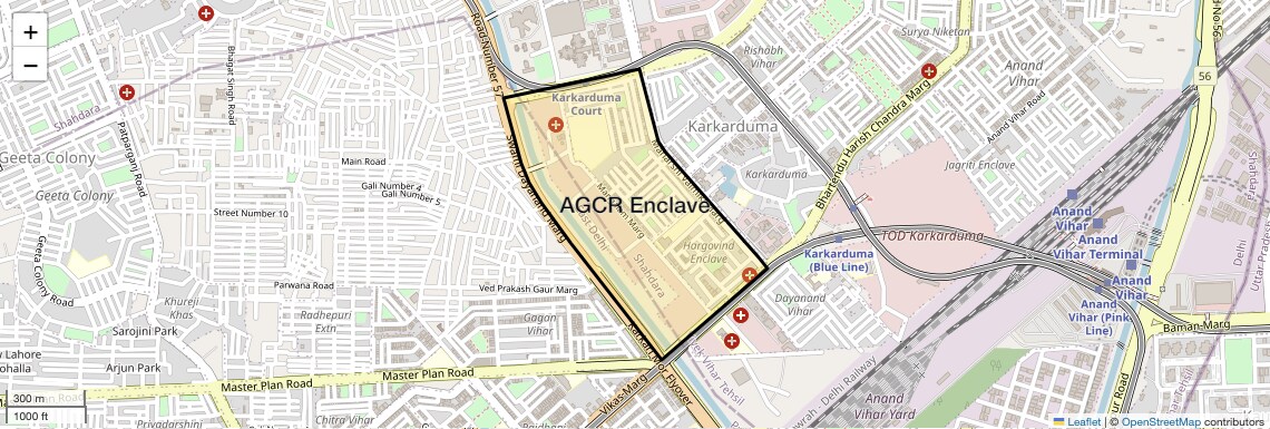 Location Map of AGCR Enclave, Delhi