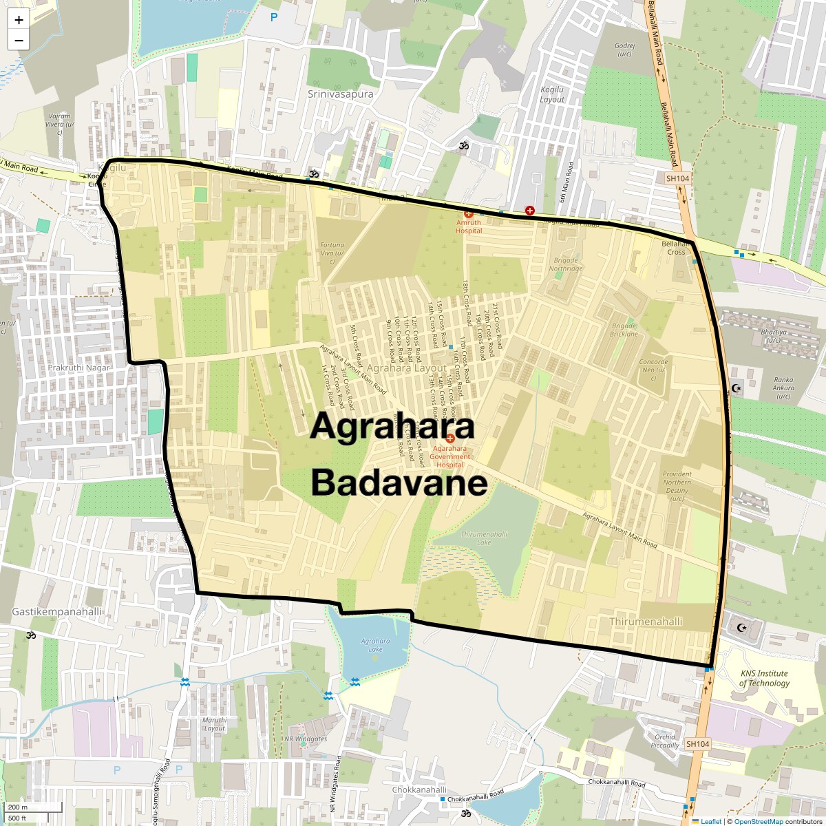 Location Map of Agrahara Badavane, Bangalore