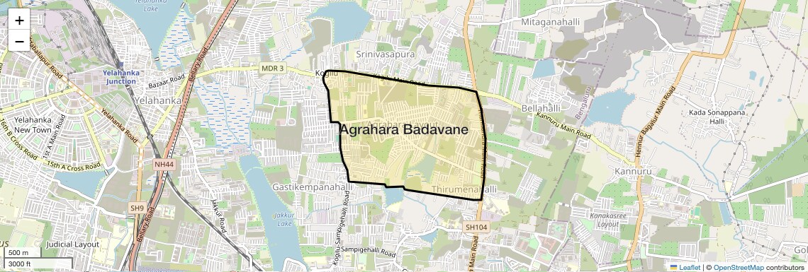 Location Map of Agrahara Badavane, Bangalore