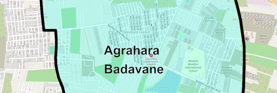 Location Map of Agrahara Badavane, Bangalore