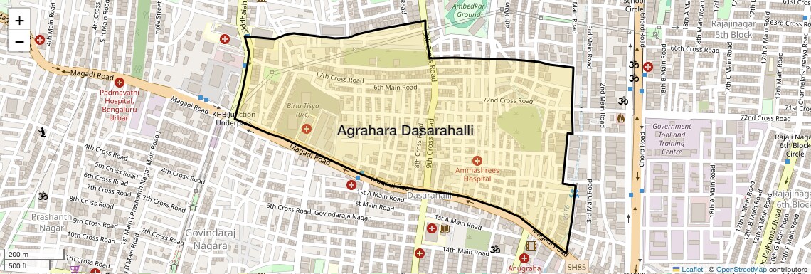 Location Map of Agrahara Dasarahalli, Bangalore
