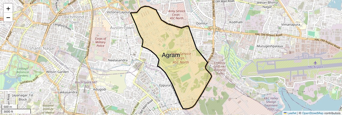 Location Map of Agram, Bangalore
