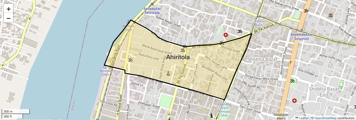 Location Map of Ahiritola, Kolkata
