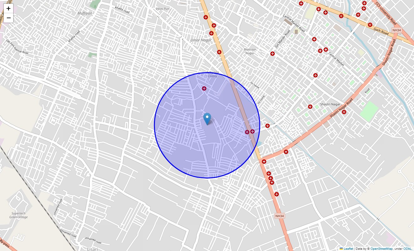 Location Map of Ahmad Nagar, Meerut