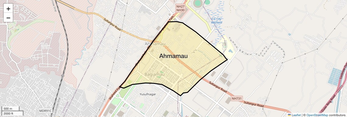 Location Map of Ahmamau, Lucknow