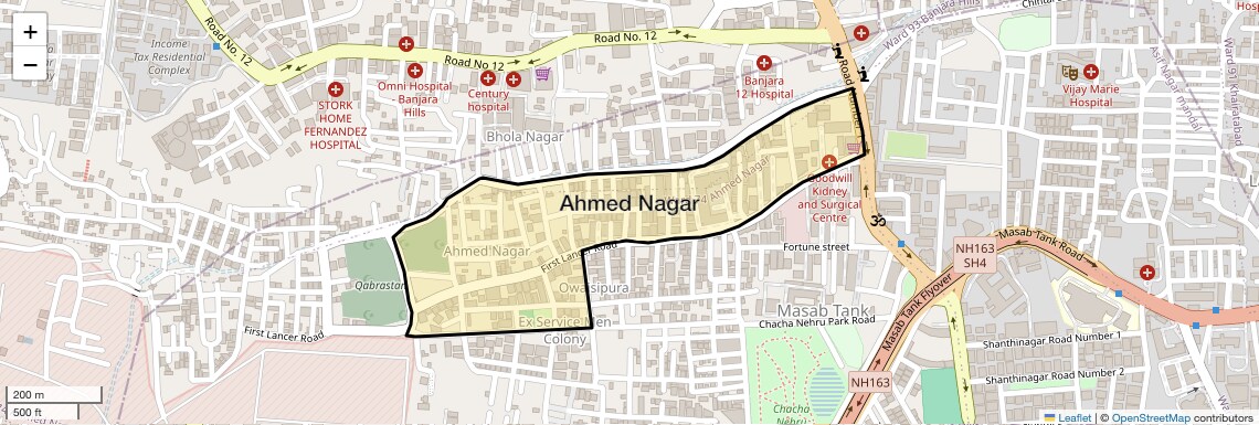 Location Map of Ahmed Nagar, Hyderabad