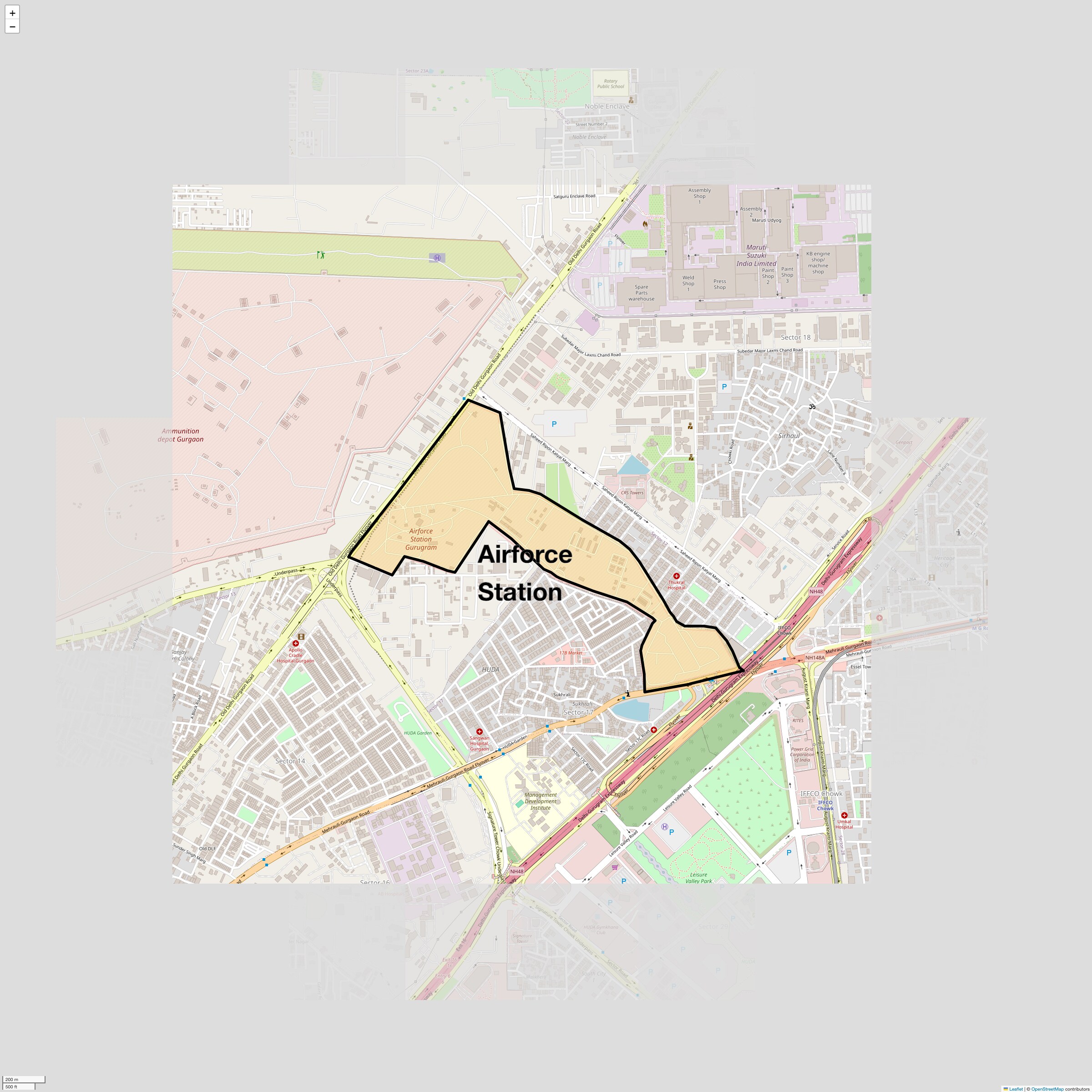Location Map of Airforce Station, Gurgaon