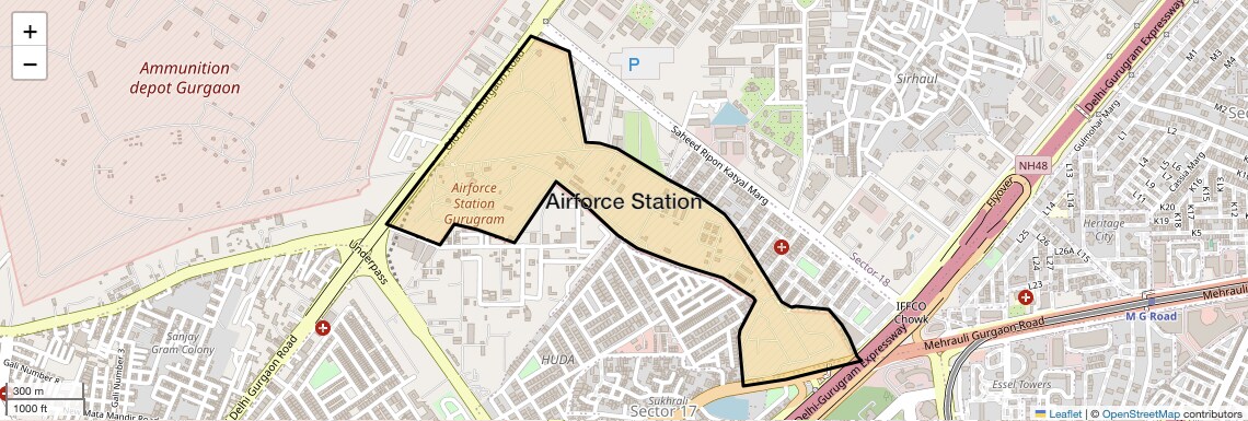 Location Map of Airforce Station, Gurgaon
